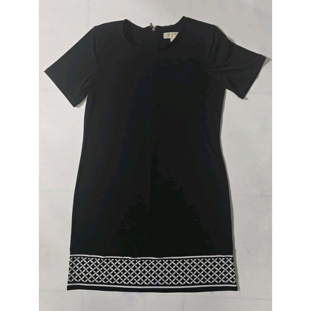 Michael Kors Geometric Trim Shift Short Sleeve Black Dress. Size M